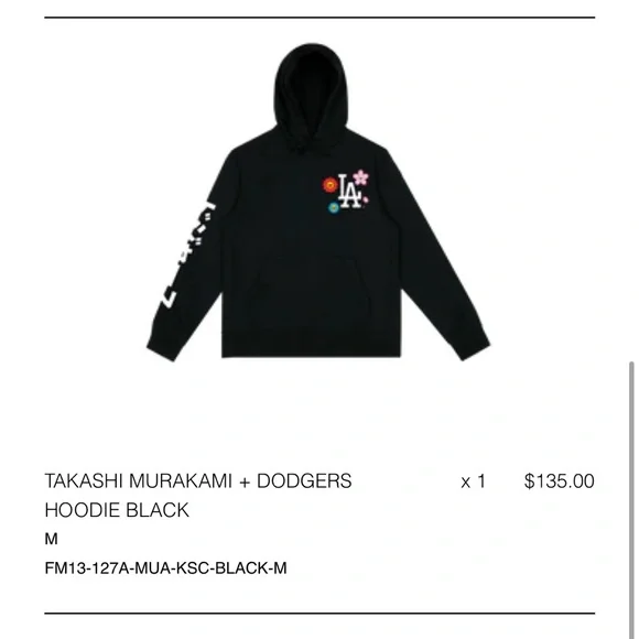 Dodgers x Takashi Murakami Hoodie Sweatshirt Black Size S NWT - Picture 3 of 4
